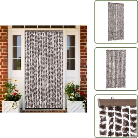 The Living Store Cortina mosquitera chenilla marrón y blanco 100x220 cm - Mosquitera chenilla
