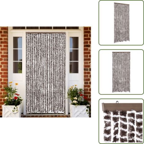 The Living Store Cortina mosquitera chenilla marrón y blanco 90x220 cm - Mosquitera chenilla