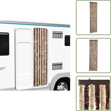 The Living Store Cortina mosquitera de chenilla beige y marrón claro 56x185 cm - Mosquitera para caravana