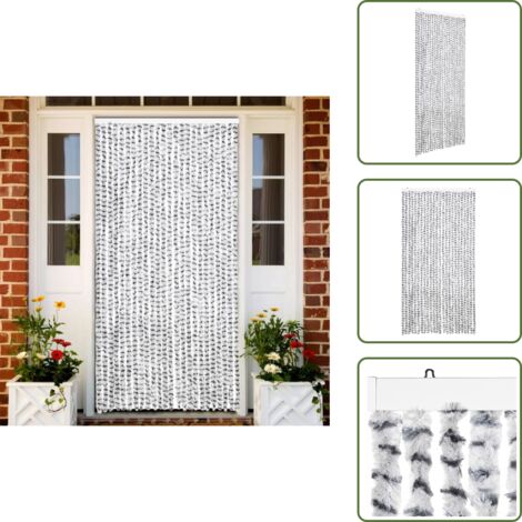 The Living Store Cortina mosquitera de chenilla gris claro y oscuro 100x220 cm - Mosquitera de chenilla
