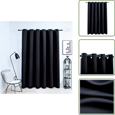 The Living Store Cortina opaca con anillas de metal negro 290x245 cm - Cortinas negras