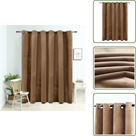 The Living Store Cortina opaca con anillas de metal terciopelo beige 290x245 cm - Cortinas de terciopelo