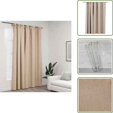 The Living Store Cortina opaca con ganchos look de lino beige 290x245 cm - Cortinas de lino