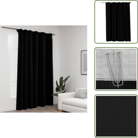 The Living Store Cortina opaca con ganchos look de lino negro 290x245 cm - Cortinas de lino