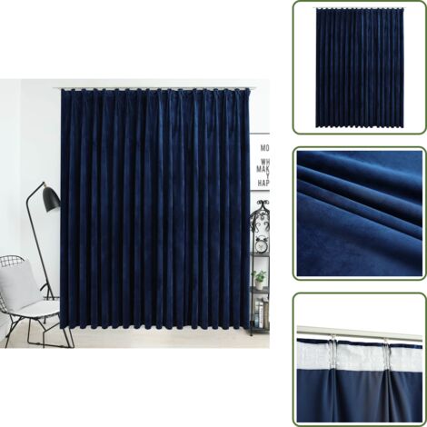 The Living Store Cortina opaca con ganchos terciopelo azul oscuro 290x245 cm - Cortina de terciopelo