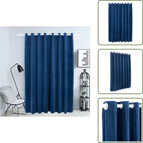 The Living Store Cortina opaca y anillas metal terciopelo azul oscuro 290x245 cm - Cortinas opacas
