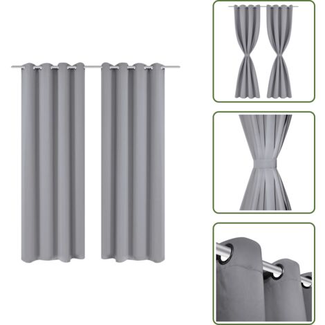The Living Store Cortinas opacas 2 piezas con ojales de metal 135x175 cm gris - Cortinas con ojales