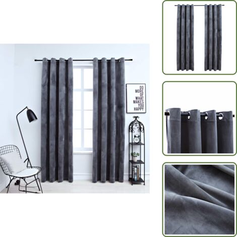 The Living Store Cortinas opacas anillas 2 uds terciopelo antracita 140x245 cm - Cortinas de terciopelo
