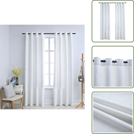 The Living Store Cortinas opacas anillas de metal 2 pzs blanco crudo 140x175 cm - Cortinas de metal