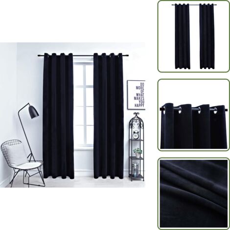 The Living Store Cortinas opacas con anillas 2 uds terciopelo negro 140x245 cm - Cortinas de terciopelo
