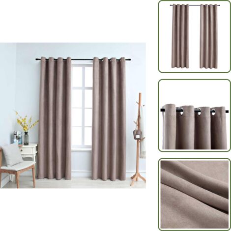 The Living Store Cortinas opacas con anillas de metal 2 piezas gris topo 140x225 cm - Cortinas con aros metálicos