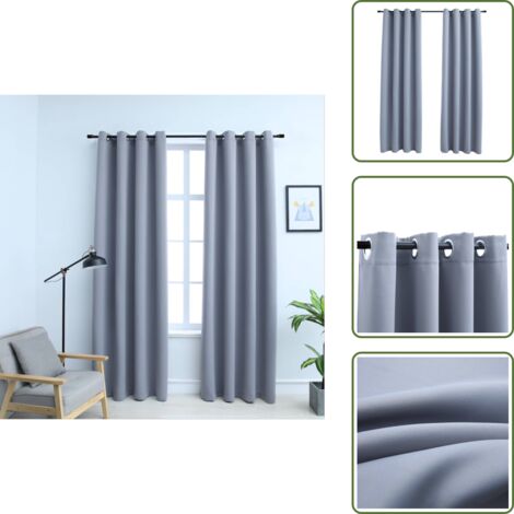 The Living Store Cortinas opacas con anillas de metal 2 pzs gris 140x175 cm - Cortinas con aros metálicos