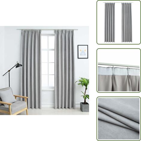 The Living Store Cortinas opacas con ganchos 2 piezas gris 140x225 cm - Cortinas con ganchos