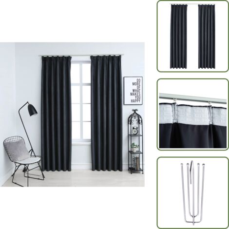 The Living Store Cortinas opacas con ganchos 2 piezas gris antracita 140x255 cm - Cortinas con ganchos