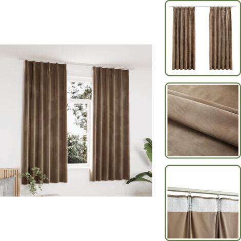 The Living Store Cortinas opacas con ganchos 2 pzas terciopelo beige 140x175 cm - Cortinas de terciopelo