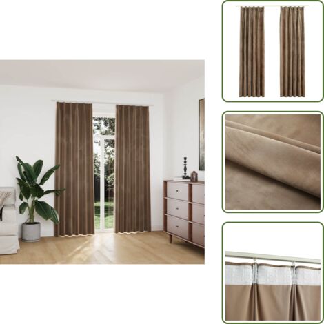 The Living Store Cortinas opacas con ganchos 2 pzas terciopelo beige 140x225 cm - Cortinas de terciopelo