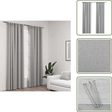 The Living Store Cortinas opacas con ganchos look de lino 2 pzas gris 140x225 cm - Cortinas de lino