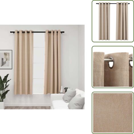 The Living Store Cortinas opacas con ojales look de lino 2 pzas beige 140x175 cm - Cortinas de lino