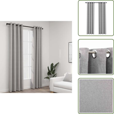 The Living Store Cortinas opacas con ojales look de lino 2 pzas gris 140x225 cm - Cortinas de lino