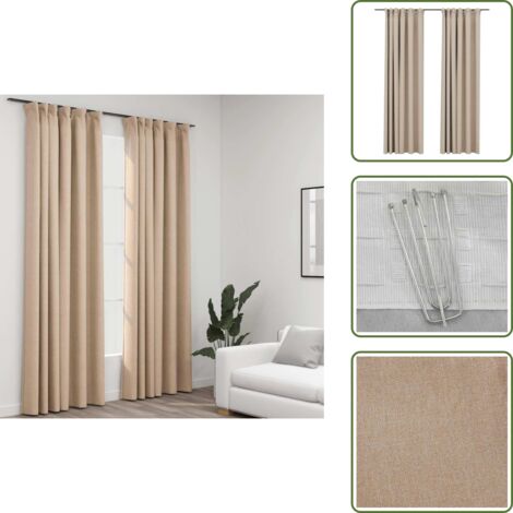 The Living Store Cortinas opacas ganchos look de lino 2 pzs beige 140x225cm - Cortinas de lino