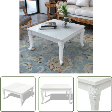 The Living Store Couchtisch 80x80x42 cm Hochglanz-Weiß - Couchtisch - Wohnzimmertisch - Holzoptik - Weißer Couchtisch - Quadratischer Couchtisch