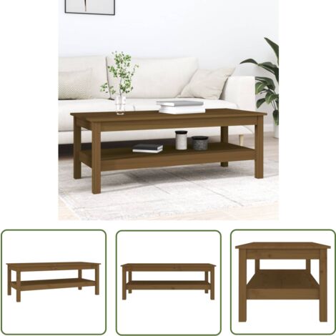 The Living Store Couchtisch Honigbraun 110x50x40 cm Massivholz Kiefer - Holz Couchtisch - Kiefernholzküche - Esszimmertisch - Wohnzimmereinrichtung - Sideboard