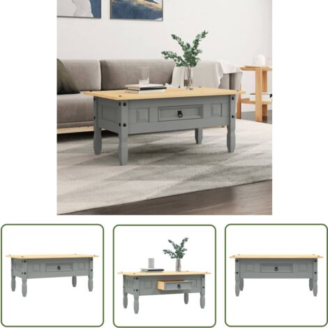 The Living Store Couchtisch Mexiko-Stil Kiefernholz Grau 100x55x44 cm - Couchtisch - Wohnzimmertisch - Kiefernholztisch - Mexikanischer Stil - Corona-Stil