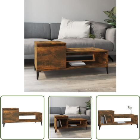 The Living Store Couchtisch Räuchereiche 100x50x45 cm Holzwerkstoff - Couchtisch - Wohnzimmerstil - Holzmöbel - Holzwerkstoff - Regal