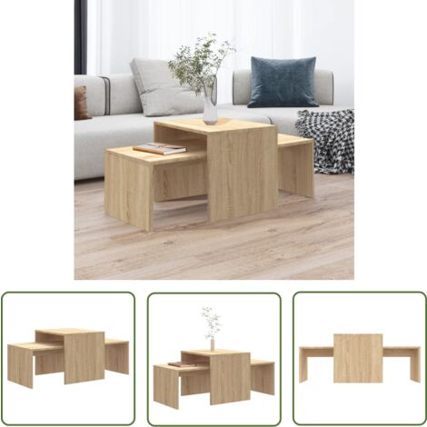 The Living Store Couchtisch-Set Sonoma-Eiche 100x48x40 cm Holzwerkstoff - Couchtisch - Set - Holzwerkstoff - Sonoma-Eiche - Wohnraum