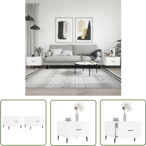 The Living Store Couchtische 2 Stk. Hochglanz-Weiß 50x50x40 cm Holzwerkstoff - Elegante Couchtische - Wohnzimmereinrichtung - Holzwerkstoffe Möbel - Couchtisch Set - Beistelltisch Weiß