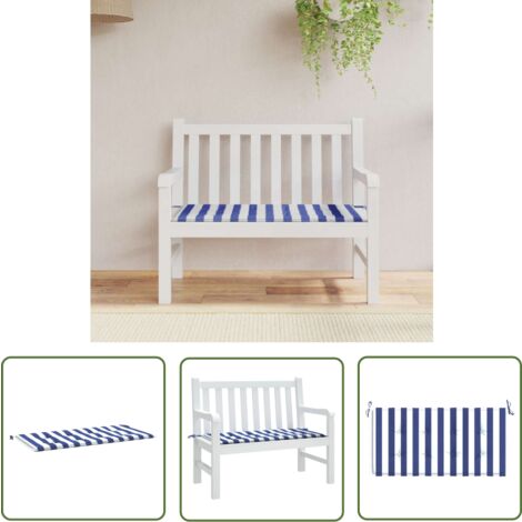 The Living Store Coussin de banc de jardin rayures bleues et blanches 120x50x3cm - Coussin De Banc - Coussin D'extérieur - Coussin Jardin - Coussin Bleu - Décoration Intérieur