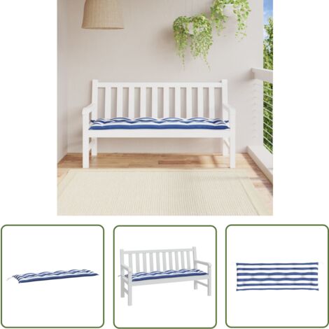 The Living Store Coussin de banc de jardin rayures bleues et blanches 150x50x7cm - Coussin De Banc - Coussin D'extérieur - Coussin Décoratif - Coussin Jardin - Coussin Confortable