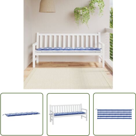 The Living Store Coussin de banc de jardin rayures bleues et blanches 180x50x7cm - Coussin De Banc - Coussin D'extérieur - Coussin Décoratif - Coussin Confortable - Coussin Imperméable