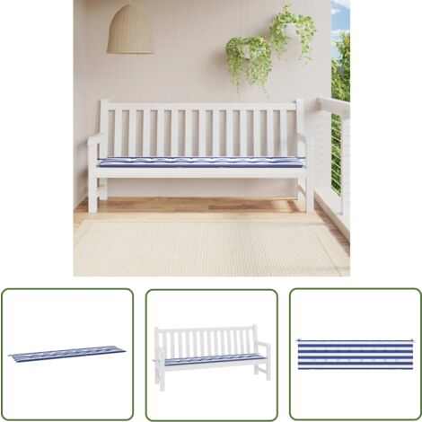 The Living Store Coussin de banc de jardin rayures bleues et blanches 200x50x3cm - Coussin De Banc - Coussin D'extérieur - Coussin Décoratif - Coussin Jardin - Tapis De Chaise