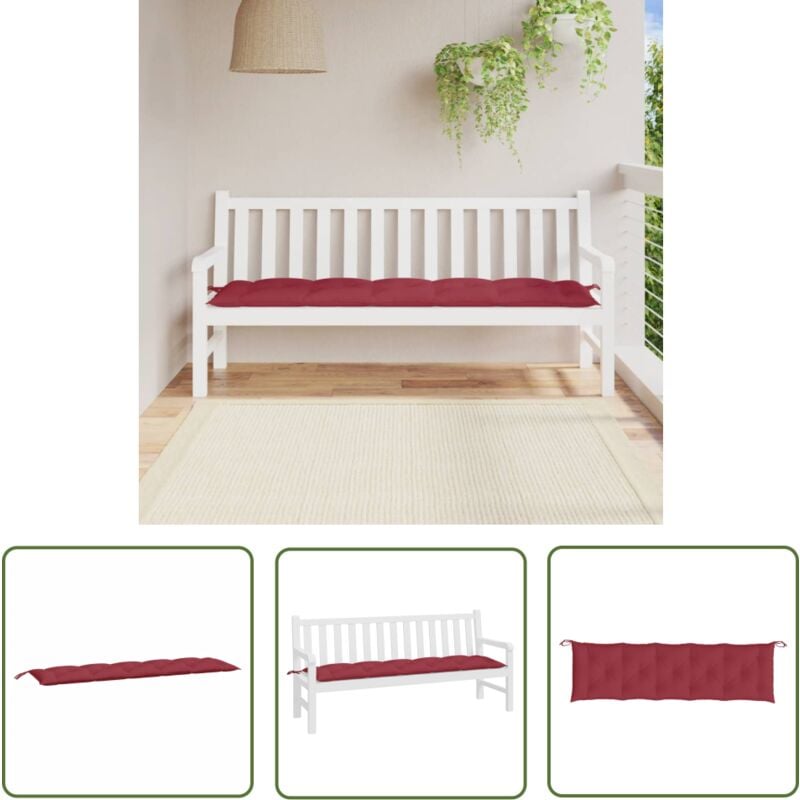 The Living Store - Coussin de banc de jardin rouge bordeaux 180x50x7 cm - Coussin De Banc De Jardin - Coussin Extérieur - Coussin Décoratif - Coussin