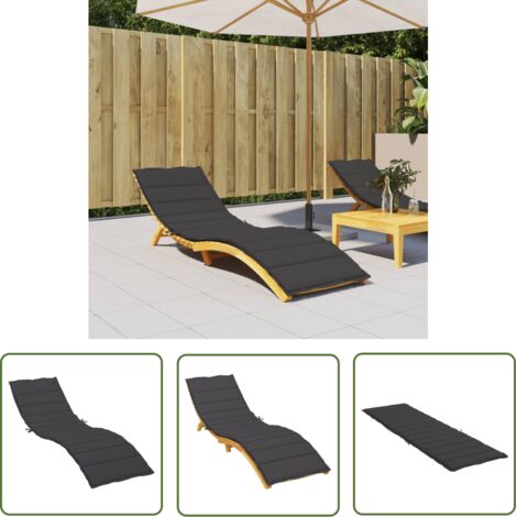 The Living Store Coussin de chaise longue noir 200x50x3 cm tissu oxford - Coussin Chaise Longue - Coussin Exterieur - Coussin Jardin - Coussin Patio - Housse Chaise Longue