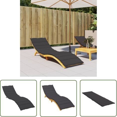 The Living Store Coussin de chaise longue noir 200x60x3 cm tissu oxford - Coussin De Chaise Longue - Coussin D'extérieur - Coussin Décoratif - Housse De Coussin - Textile D'ameublement