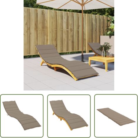 The Living Store Coussin de chaise longue taupe 200x70x3 cm tissu oxford - Coussin De Chaise Longue - Coussin D'extérieur - Coussin Patio - Coussin Confortable - Coussin Design