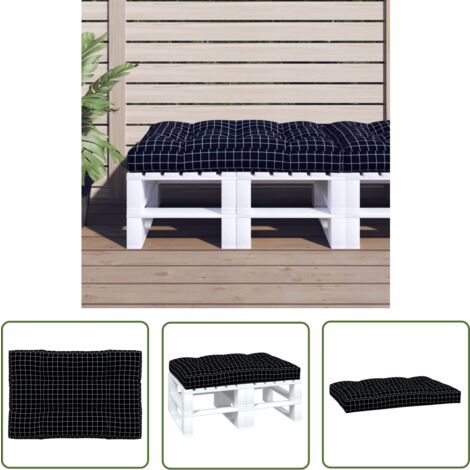 The Living Store Coussin de palette motif à carreaux noir 120x80x12 cm tissu - Coussin Exterieur - Coussin Patio - Coussin Design - Coussin Carreau - Coussin Polyesteer
