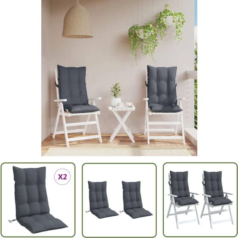 Coussins de chaise à dossier haut lot de 2 anthracite - Coussin De Chaise - Coussin D'extérieur - Coussin Décoratif - Coussin Confortable - Coussin