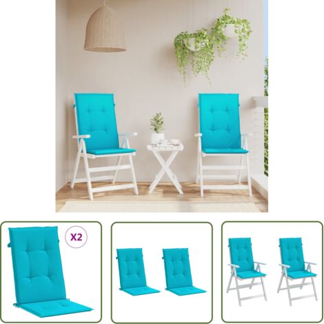 The Living Store Coussins de chaise à dossier haut lot de 2 turquoise tissu - Coussin De Chaise - Coussin Décoratif - Coussin Extérieur - Coussin Confortable - Coussin Imperméable