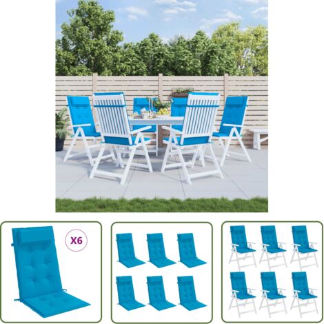 The Living Store Coussins de chaise à dossier haut lot de 6 bleu clair - Coussin De Chaise - Coussin Exterieur - Coussin Confortable - Coussin Design - Fauteuil Jardin