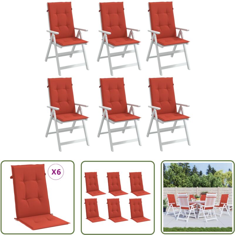 Coussins de chaise à dossier haut lot de 6 rouge mélangé tissu - Coussin De Chaise - Coussin Décoratif - Coussin Extérieur - Coussin Confortable