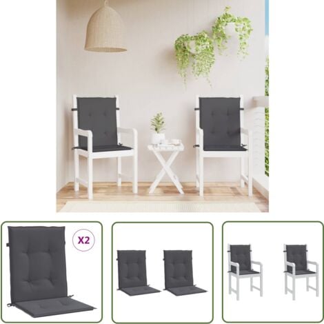 The Living Store Coussins de chaise de jardin à dossier bas lot de 2 anthracite - Coussin De Chaise - Coussin D'extérieur - Coussin Jardin - Tissu Oxford - Coussin Confortable
