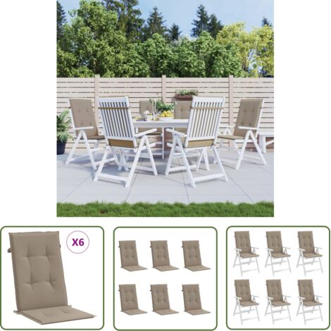 The Living Store Coussins de chaise de jardin dossier haut lot de 6 taupe tissu - Coussin De Chaise - Coussin Exterieur - Coussin Jardin - Coussin Confortable - Coussin Design