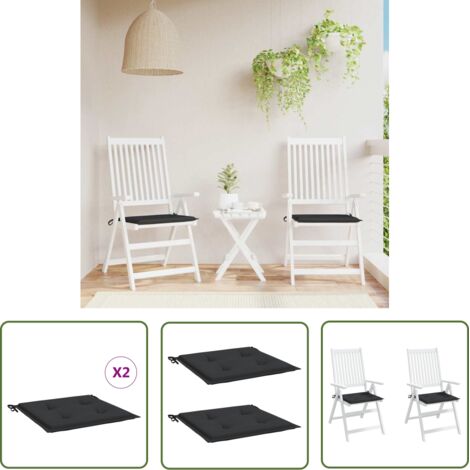 The Living Store Coussins de chaise de jardin lot de 2 noir 50x50x3 cm - Coussin De Chaise - Coussin Exterieur - Coussin Jardin - Coussin Confortable - Coussin Design
