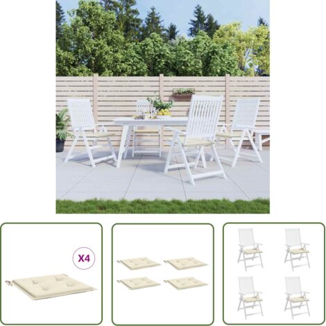 The Living Store Coussins de chaise de jardin lot de 4 crème 40x40x3 cm - Coussin De Chaise - Coussin Exterieur - Coussin Jardin - Coussin Confortable - Coussin Décoratif