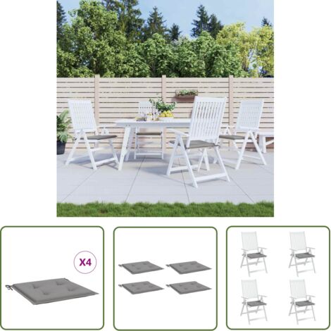 The Living Store Coussins de chaise de jardin lot de 4 gris 40x40x3 cm - Coussin De Chaise - Coussin Exterieur - Coussin Jardin - Coussin Confortable - Coussin Design