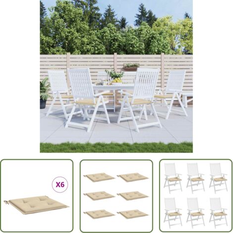 The Living Store Coussins de chaise jardin lot de 6 beige 50x50x3cm tissu oxford - Coussins De Chaise - Coussins Exterieur - Coussins Jardin - Cushions Patio - Oreillers Extérieurs