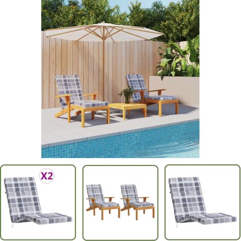 The Living Store Coussins de chaise longue lot de 2 gris motif à carreaux - Coussin De Chaise Longue - Coussin Exterieur - Coussin Patio - Coussin Jardin - Tapisserie Extérieure